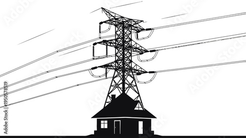 Electricity Pylon and House.