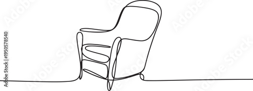 continuous single drawn one line armchair furniture hand-drawn picture silhouette. Line art. doodle. one line Icon drawing
