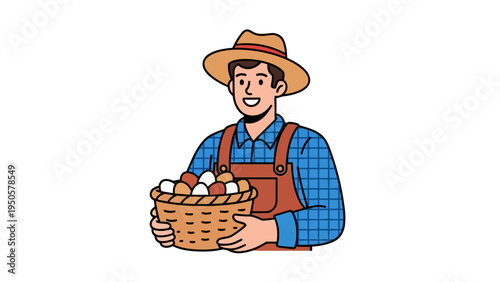 Farmer Holding Eggs Basket.
