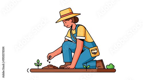 Farmer Planting Seeds Soil.