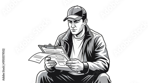 Man Reading Newspaper Sitting.