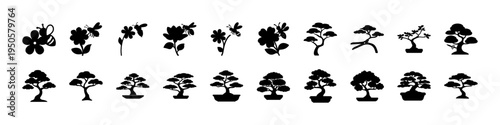 Wild Mushroom Silhouette Icons Collection Set - Black silhouette icon collection of various wild mushrooms and toadstools representing forest fungi, organic food, autumn harvest, and nature themes.