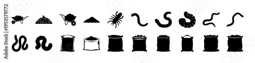 Snake and Reptile Silhouette Icon Set - Black silhouette icon collection of snakes and reptile shapes with coiled and crawling poses for wildlife, biology, and nature design.