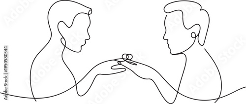 one continuous drawn line love marriage marriage symbol drawn by hand picture silhouette. line art. ring exchange ritual. one line Icon drawing