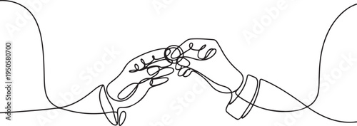 one continuous drawn line love marriage marriage symbol drawn by hand picture silhouette. line art. ring exchange ritual. one line Icon drawing
