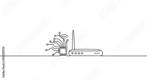 Wireless Router Line Drawing.