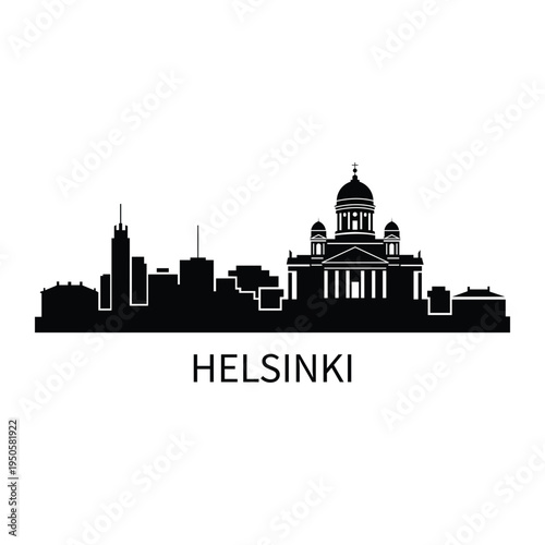 Helsinki Finland Skyline Silhouette Vector Illustration Featuring Helsinki Cathedral and City Architecture Landmarks