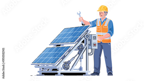 Solar Panel Technician: A skilled technician, equipped with tools, diligently inspects and maintains a solar panel system. symbolizing the promise of a sustainable and eco-friendly future.