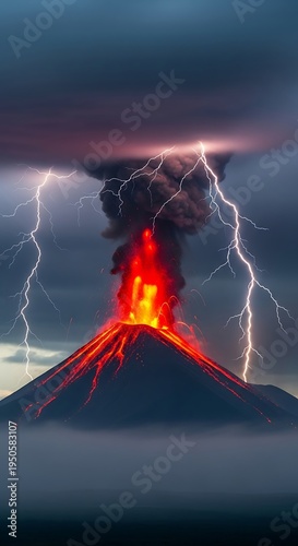 Volcanic Fury - Eruption with Lightning Strikes.