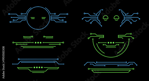 Digital dividers in blue and green circuit design style