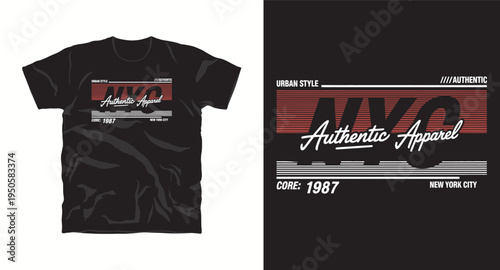 Nyc urban style authentic apparel typography t-shirt design with stripes and geometric elements