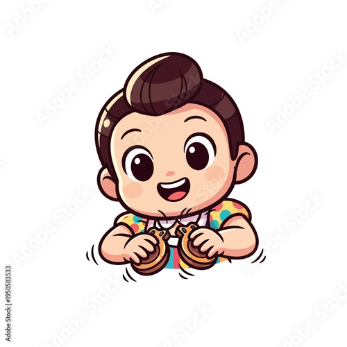 Happy Cartoon Baby Holding Donuts.