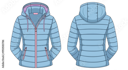 Blue Puffer Jacket Illustration.