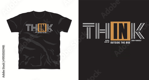 Think outside the box typography t-shirt print with geometric lines and boxy letters for street fashion