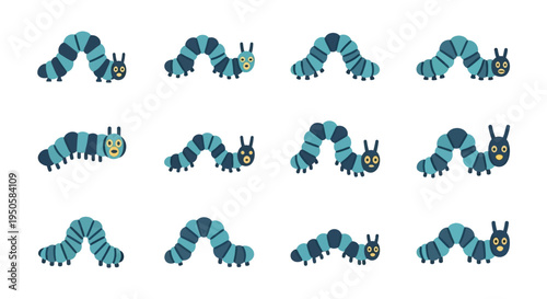 Caterpillar Collection on White.