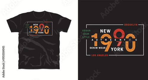 New authentic 1990 new york urban denim wear typography for t-shirt print vector illustration