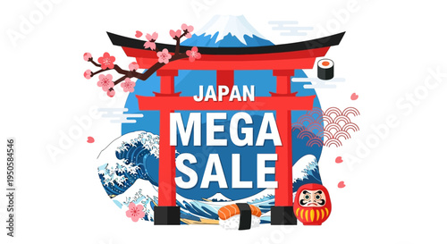 Japan Mega Sale - Torii Gate, Mount Fuji, Sushi, Daruma Doll, Cherry Blossoms, Wave