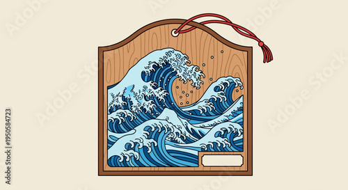 Japanese Wave Ema, Wood Plaque with Great Wave Art, Traditional Japanese Art