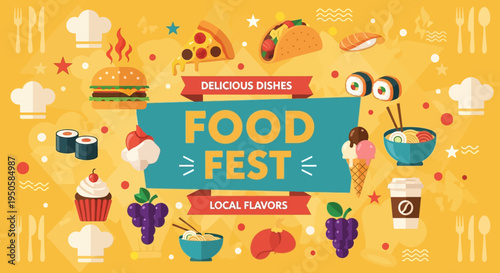 Vibrant Food Fest Banner with Delicious Dishes and Local Flavors