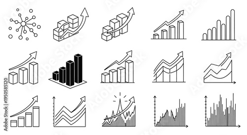 Collection of 3d and 2d business chart icons with arrows
