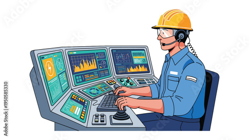 Industrial Controller at Work: An industrial controller intently monitors complex data streams and controls a sophisticated system, ensuring efficient operations and safety