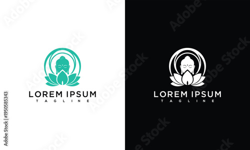 Buddha Head Lotus Flower Logo Design - Spiritual Meditation Yoga Brand Icon.