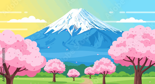 Mount Fuji and Cherry Blossoms in Spring