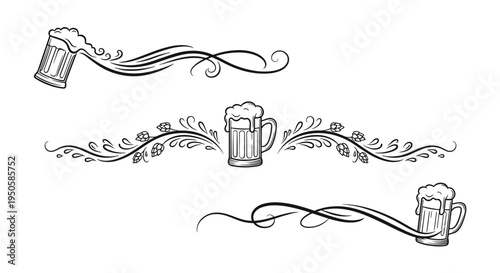 Decorative beer mug dividers with floral elements
