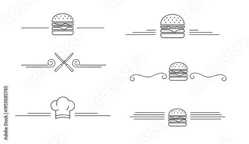 Stylized burger icons and dividers for restaurant branding