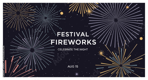 Festival Fireworks Celebration Night Sky with Bright Explosions and Stars