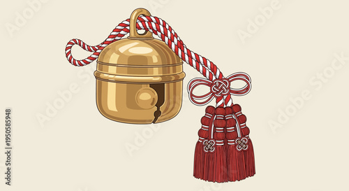 Golden Bell with Red and White Tassel - Traditional Japanese Charm
