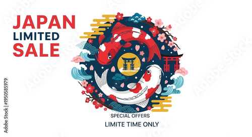Japan Limited Sale: Koi Fish, Torii Gate, Cherry Blossoms, Waves - Asian Culture