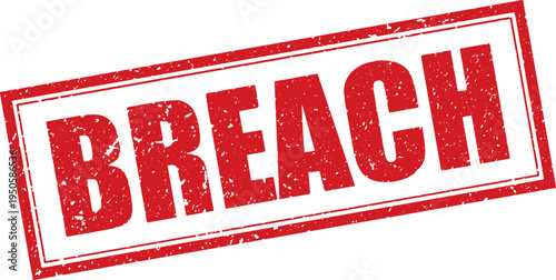 Red Breach Rubber Stamp Word Text Written in Grunge Vector in Grunge Border, Vintage, Transparent Background, Svg, Png