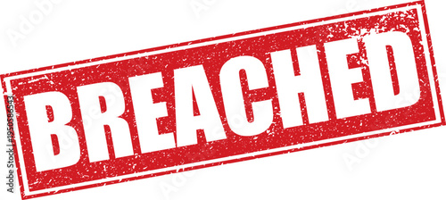 Red Breached Rubber Stamp Word Text Written in Reverse Grunge Vector in Grunge Border, Vintage, Transparent Background, Svg, Png