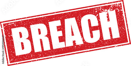 Red Breach Rubber Stamp Word Text Written in Reverse Grunge Vector in Grunge Border, Vintage, Transparent Background, Svg, Png