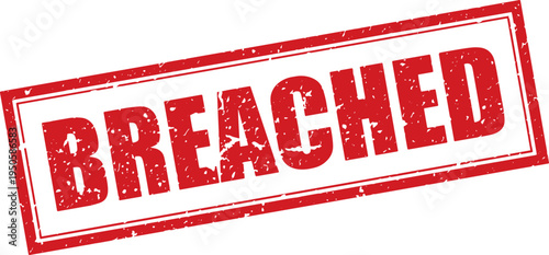 Red Breached Rubber Stamp Word Text Written in Grunge Vector in Grunge Border, Vintage, Transparent Background, Svg, Png