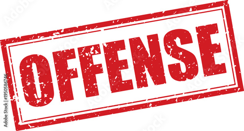 Red Offense Rubber Stamp Word Text Written in Grunge Vector in Grunge Border, Vintage, Transparent Background, Svg, Png