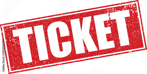 Red Ticket Rubber Stamp Word Text Written in Reverse Grunge Vector in Grunge Border, Vintage, Transparent Background, Svg, Png