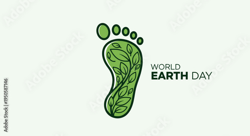 Green footprint logo for World Earth Day celebration with leaves concept