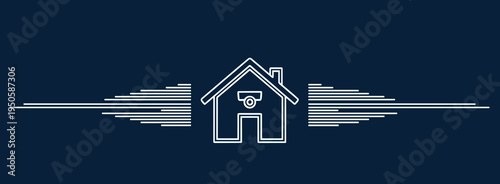 Stylized house icon with wave elements on a dark background