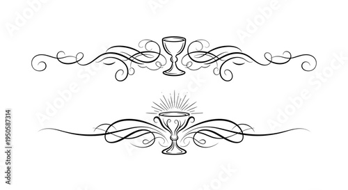Elegant decorative dividers with chalice motifs in vintage style for design projects