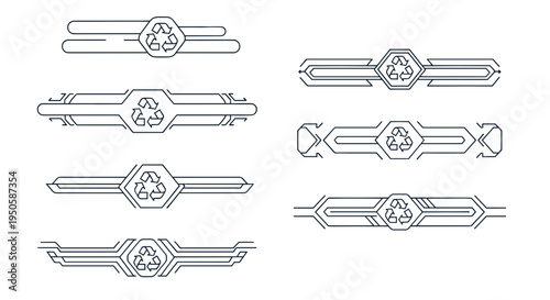 Separator design elements in geometric style with recycle symbol
