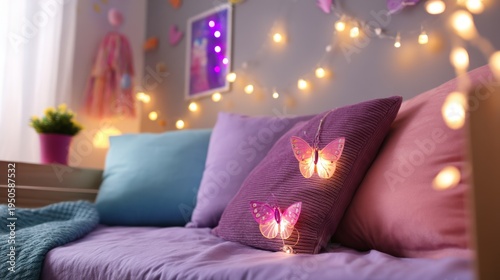 Cozy Themed Party Corner with Fairy Lights and Colorful Decorations