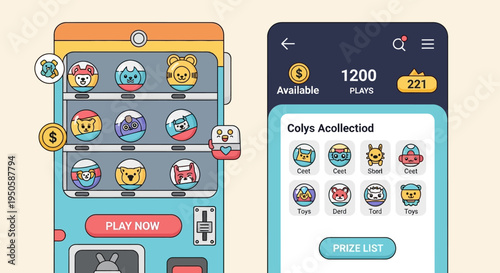 Cute Claw Machine Game and Mobile App Collection Screen with Prizes