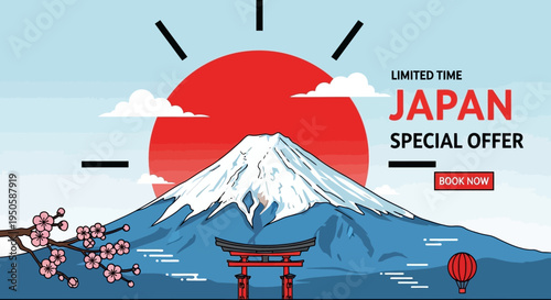 Japan Travel Offer: Mount Fuji, Torii Gate, Cherry Blossoms & Hot Air Balloon