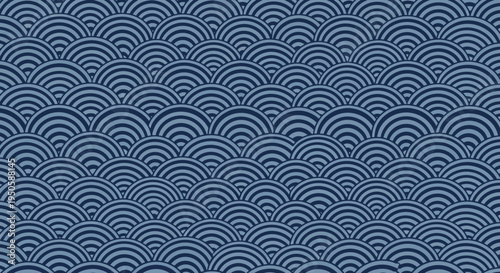 Seamless Japanese Seigaiha Wave Pattern Background in Blue