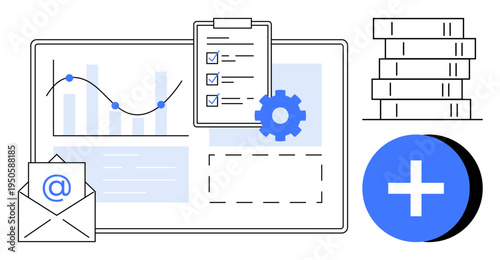 Data visualization concept. Data visualization enhancing workflow efficiency and communication. Data visualization for analytics, management systems, productivity tools, and teamwork. Business