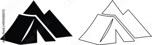 Camping tent icons set outdoor adventure shelter symbols with camp tents, mountain and forest travel elements for hiking tourism nature trip vector illustration design collection group