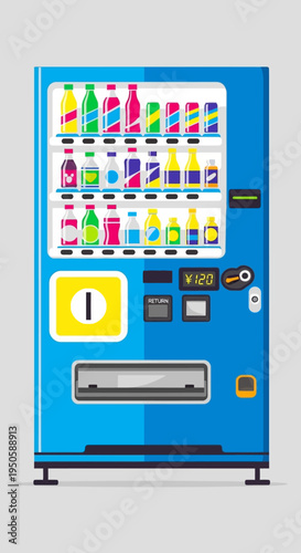 Blue Vending Machine Filled with Colorful Drinks and Snacks