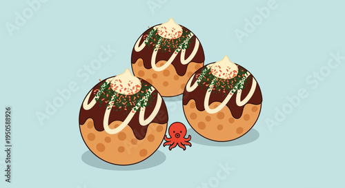 Cute Takoyaki Illustration with Tiny Octopus